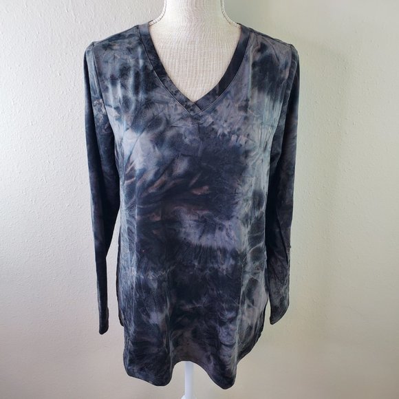 Logo Lounge Womens Black Grey Tie-Dye V-Neck Crushed Velvet Top - Picture 4 of 7